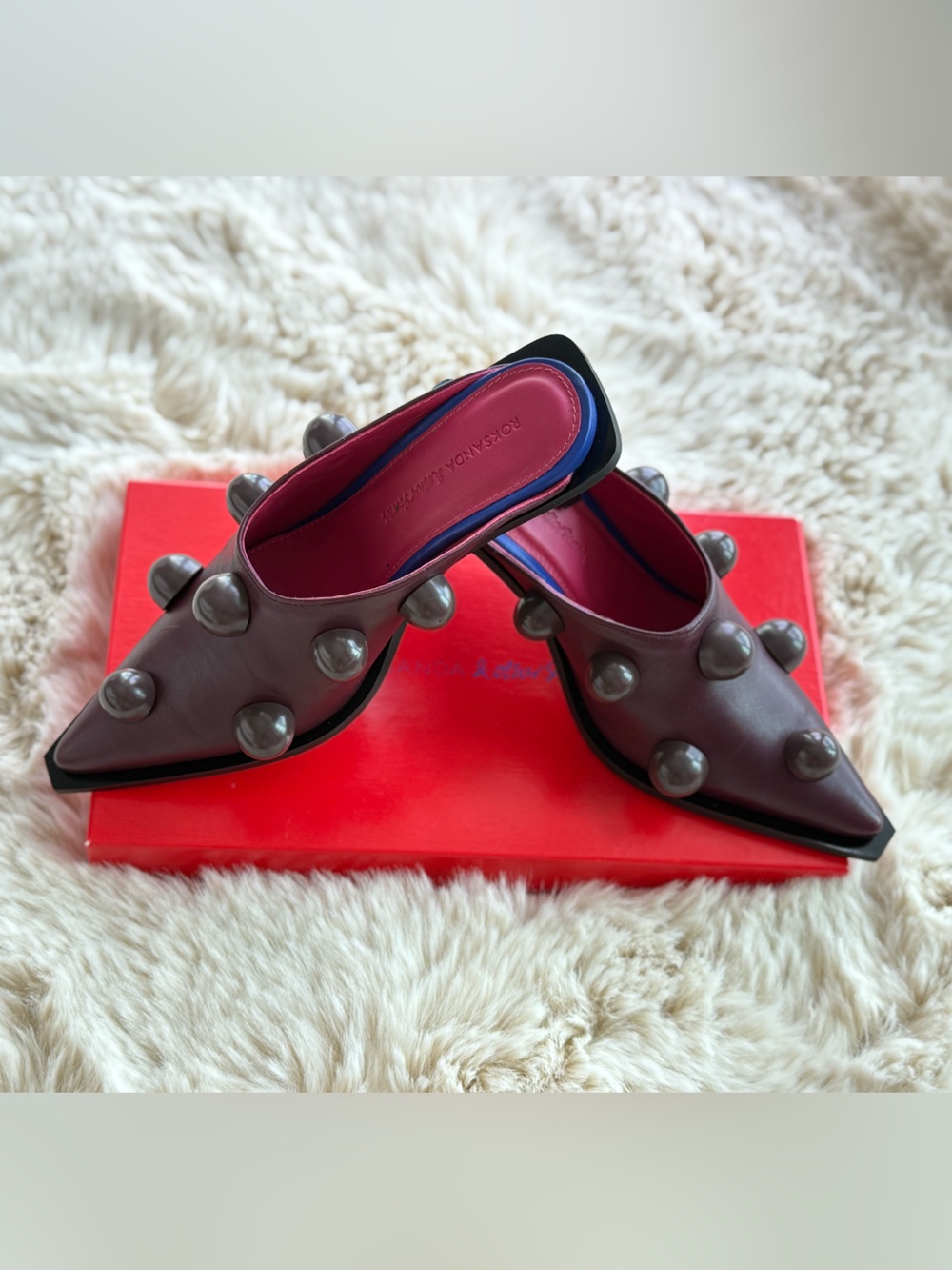 Pointed Stud-Accent Mule in Plum by Anya Hindmarch